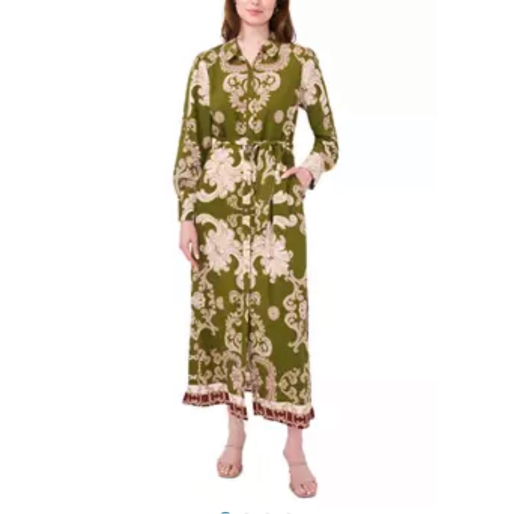 Green and Cream Patterned Maxi Dress